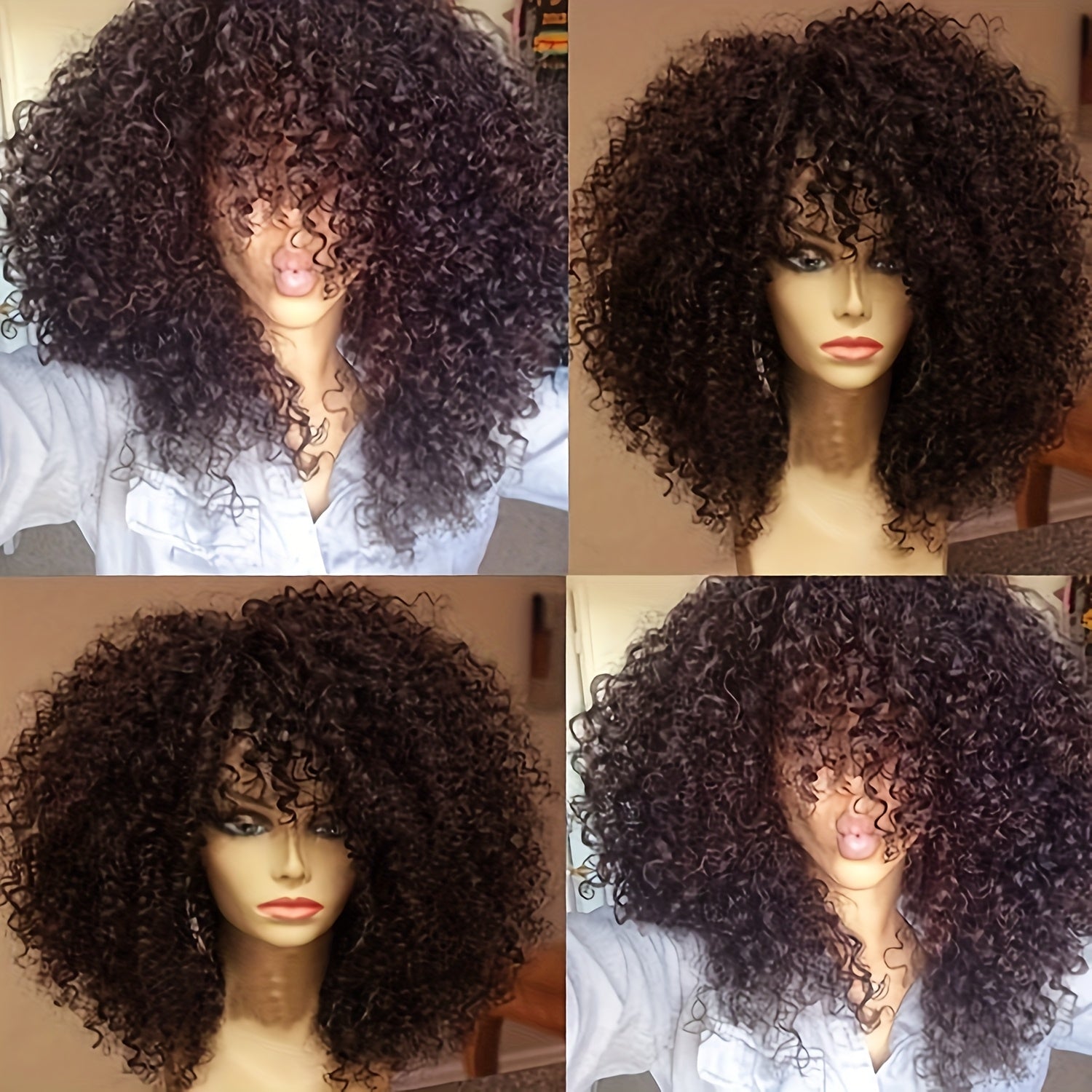 Curly Afro Wig With Bangs Short Kinky Curly Wig For Women Synthetic Black Curly Wigs Shoulder Length Glueless Afro Wig